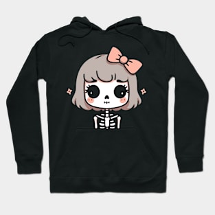 Kawaii Skeleton Girl with a Bow | Cute Halloween Skeleton Design for Girls Hoodie